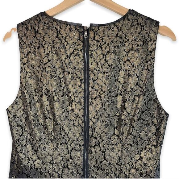 T Tahari Gold Metallic Floral Crochet Overlay Dress - Picture 6 of 7